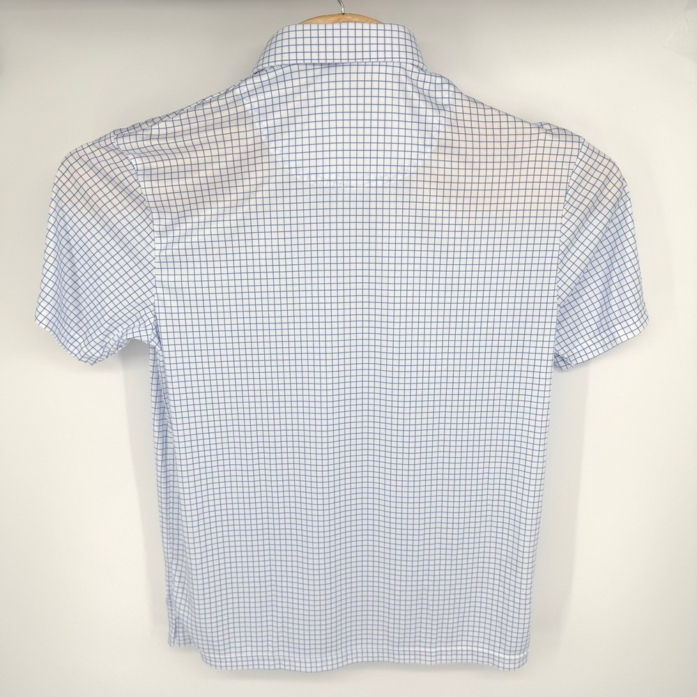 Collars & Co Semi Spread Polo Shirt Men's Large Thin Blue Check Performance NEW - Picture 5 of 9